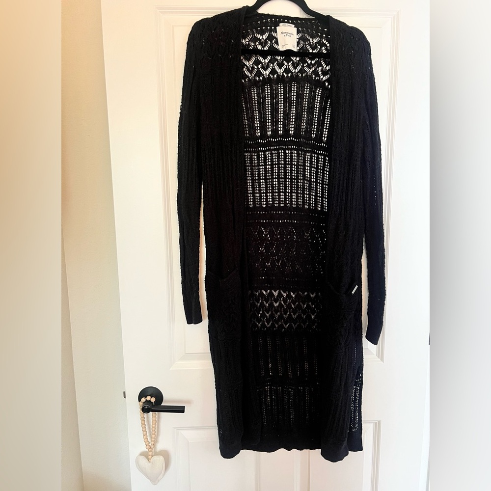 Abercrombie & Fitch Black Open-Knit Cardigan